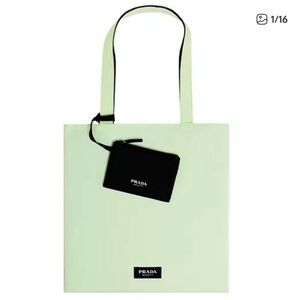 Prada Mint Green Tote with Black Pouch NEW